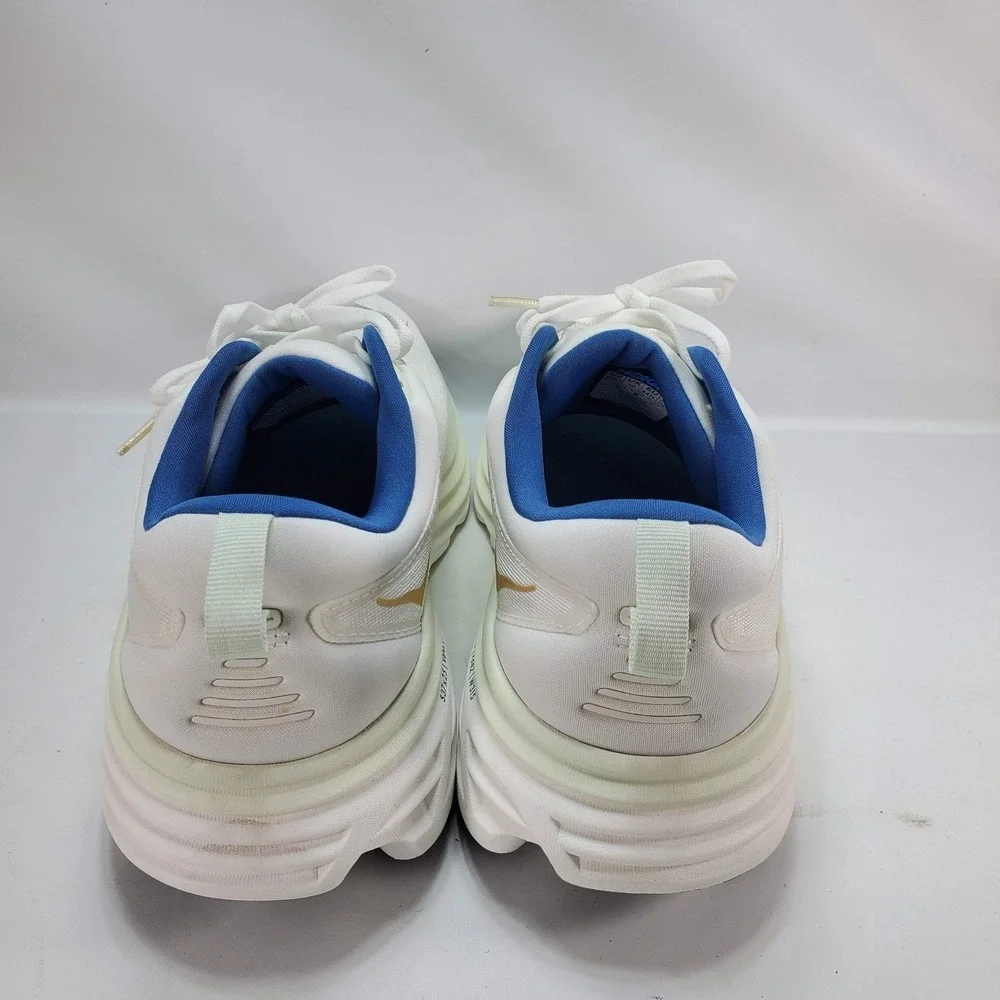 Hoka Bondi 8 Running Shoes Mens 10.5 White Gold Blue Cushioned Road Sneakers